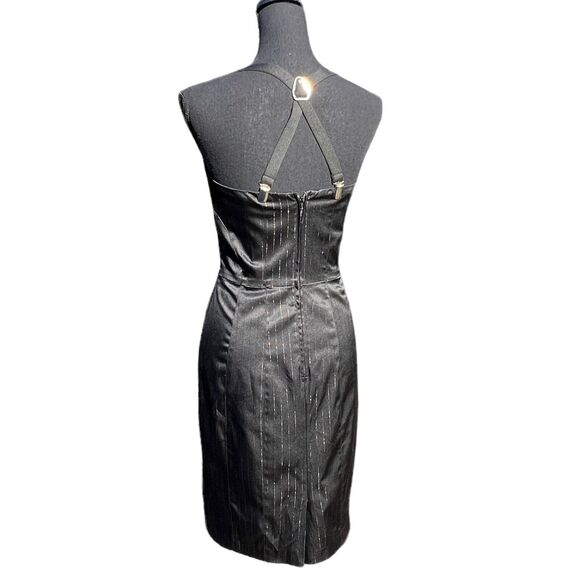 Y2K Betsey Johnson Black Pinstripe Satin Suspender Dress Whimsey Goth Grunge 4 - Picture 5 of 9